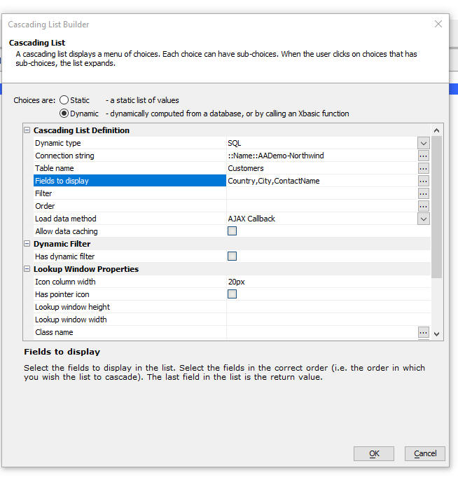 Cascading List Builder - Country, City, ContactName